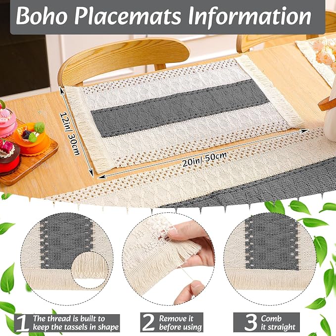 Boho Placemats 4/6/8 Set of Round Woven Placemat Macrame Style Bicolor - Image 2
