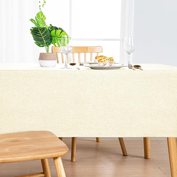 Hiasan 2 Pack Faux Linen Square Tablecloth - Wrinkle and Stain Resistant Washable Table Cloth for Kitchen Dining Room Holiday Table Cover for Party Dinner, Champagne, 70 x 70 Inch