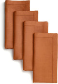 D'Moksha Homes Rust Linen Napkins Set of 4 - Classic Hemstitch 100% Pure Linen Hemstitch Dinner Napkins 20 x 20 Inch for Spring, Easter - Handcrafted and Machine Washable