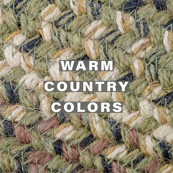 Homespice Pinecone Jute Braided Placemats, Warm Country Rustic Decor, Set of 4, Green 13x19 Oval Table Mats - Vibrant Colors, Durable, Easy to Clean and Protects Furniture