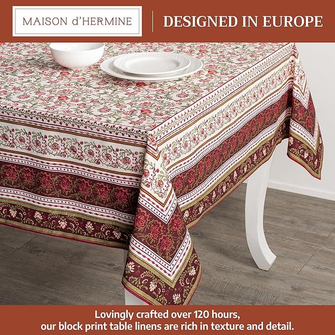 Maison d' Hermine Table Cloth Rectangle Table 100% Cotton 54 x 72 Inches Fall Tablecloth Reusable Everyday Use for Thanksgiving Christmas Decorations Dining Farmhouse Party (Reveillon Au Jardin)