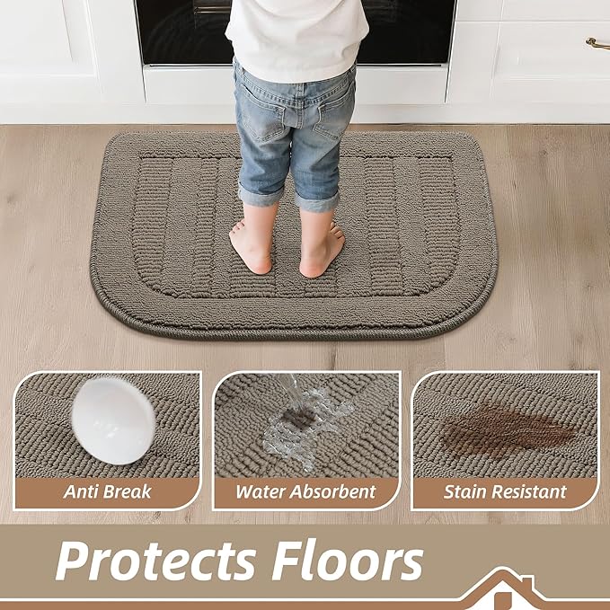 BEQHAUSE 30x18 Inch Kitchen Rug Mat Durable Kitchen Rugs Non-Slip Washable Absorbent Kitchen Mats for Floor Dirt-Resistant Semicircular Kitchen Mat (Taupe, 2PCS)