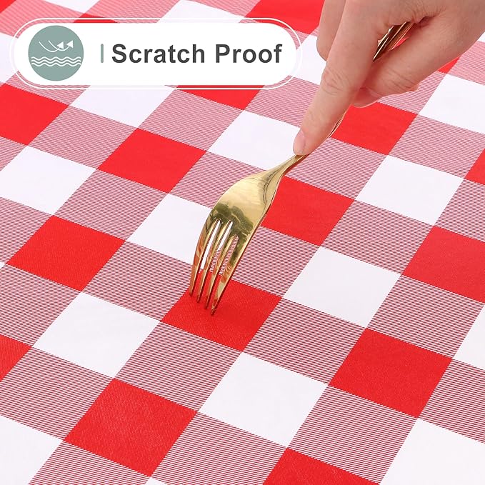 misaya Rectangle Waterproof Vinyl Table Cloth, Buffalo Flannel Backed Tablecloth, Wipeable Plastic Table Cover for Valentine's Day, Dinner, Kitchen, Outdoor (54" x 78", Red and White)