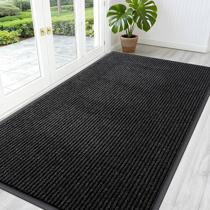 OLANLY Front Door Mat Indoor Outdoor Entrance, Waterproof Heavy Duty Doormat, Fade Resistant, Low Profile, Easy Clean Patio Porch Welcome Floor Mats for Entry, 59x30, Off-Black