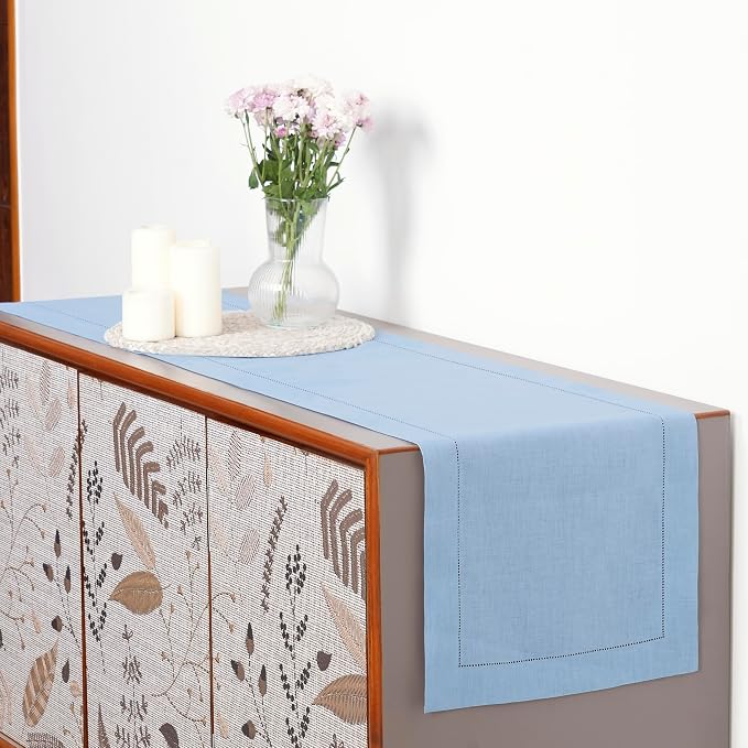 D'Moksha Homes Linen Powder Blue Table Runner 84 Inches Long - Image 3