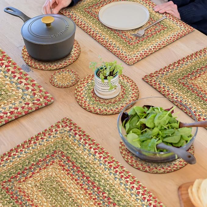 Homespice Azalea Jute Braided Trivets for Table, Warm Country Primitive Decor, Set of 3, Multicolor 8" Round Heat Resistant Mats - Rich Colors, Easy to Clean, Durable and Protects Furniture