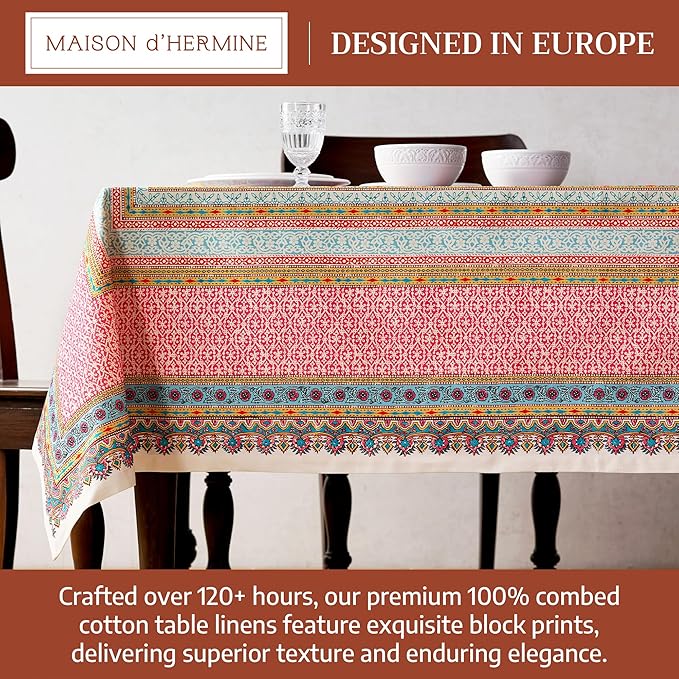 Maison d' Hermine Premium Table Cloth Rectangle Table 100% Combed Cotton 120 x 70 Inches Tablecloth Reusable Decorative for Dining Room, Farmhouse, Home, Party, Festive & Wedding - Lauris