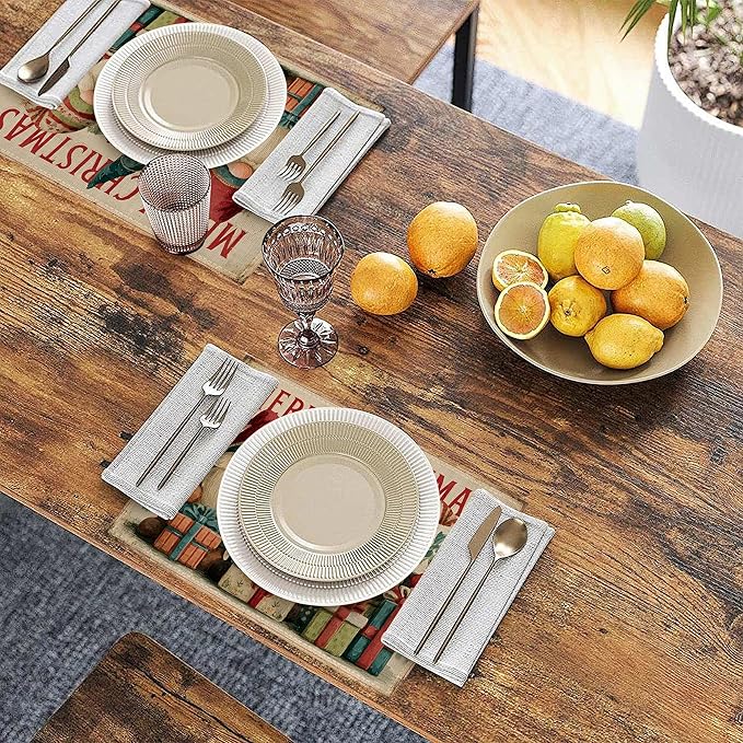 Table Placemats Set of 6, Waterproof Linen Fabric, Non-Slip Backing & Easy Clean, Elegant Dining Table Protectors for Family and Guests (Vintage Christmas Gnome)