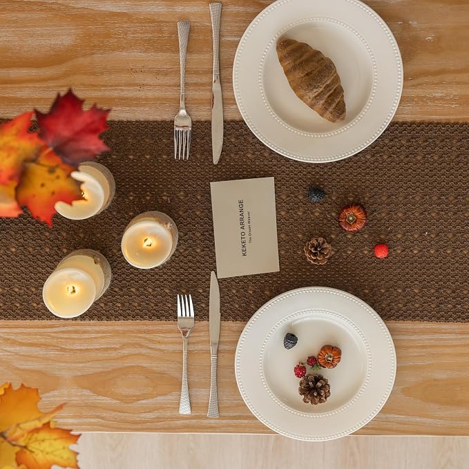 Fall Thanksgiving Boho Macrame Brown Table Runner 13x72 Inch | Woven Burlap - Image 6