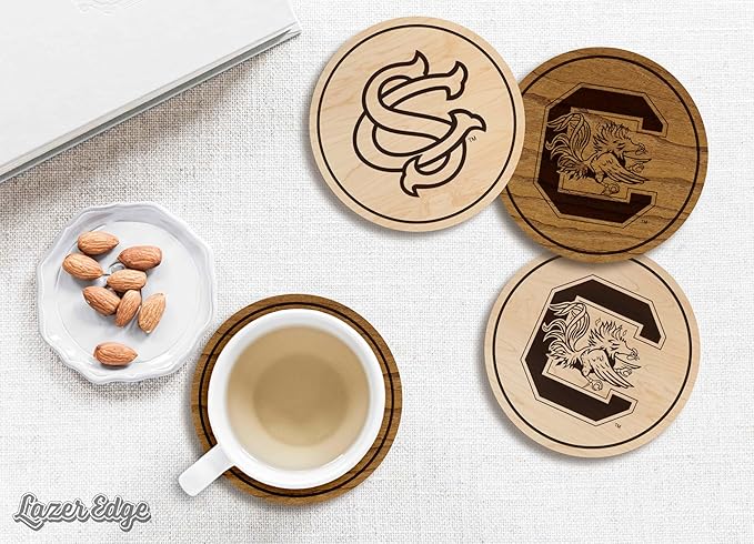 LazerEdge South Carolina Gamecocks Wooden Coaster Set - Maple Wood - Officially Licensed Product - 4-Pack