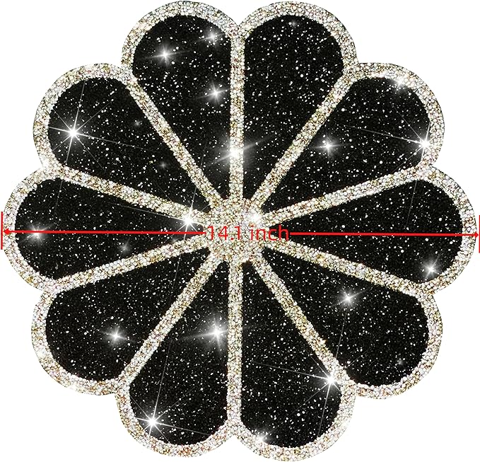 Washable Waterproof Diamond Circle Placemats for Round Tablescape Decor for Dinner and Kitchen Bling Placemats for Weddings & Special Events (Black)