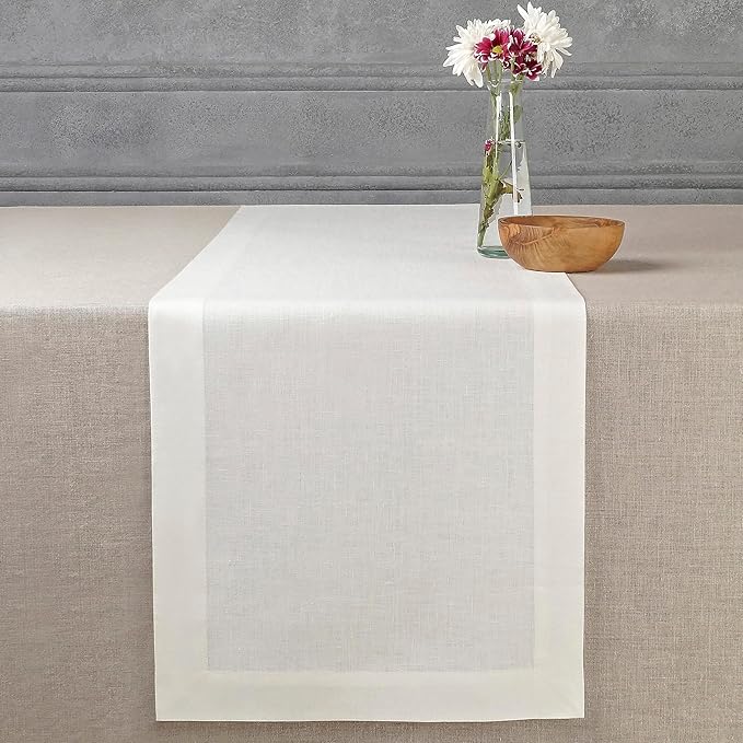 D'Moksha Homes Linen Ivory Table Runner 60 Inches - 100% Pure Linen Short Table Runner 14 x 60 Inch for Coffee Tables, Dresser, Valentines, Spring, Easter - Machine Washable