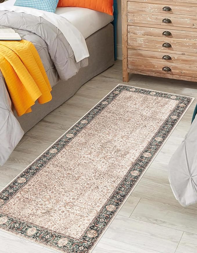 Keen Home Design 2x10 Rug - Machine Washable Runner Rug with Non-Slip Backing, Ideal for Hallway, Entryway, Kitchen, Laundry Room - Vintage, Easy Clean, Durable, Low Pile - (2'6" x 10')