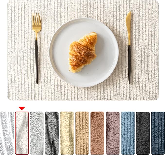 Jovono Faux Leather Placemats Set of 8, Waterproof Washable Table Mats, Easy-Clean Heat Resistant Kitchen Vinyl Place Mat for Dining Table, Restaurant, Indoor, 17.8"x11.8", Ivory
