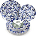 Trendables Heavy Duty Paper Plates Set For 16 Guests - 16 Each Of 8-inch And 10-inch Disposable Plates For Party - Fancy 32 Piece Dinnerware Set For All Occasions | Floral Design, Bluebelle
