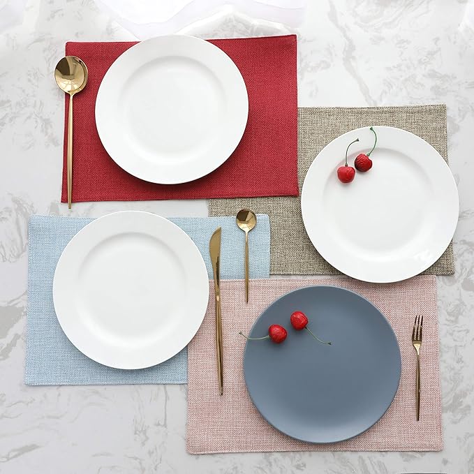 Home Brilliant Cloth Placemats Set of 4 Red Linen Placemats for Dinner Heat Resistant Dining Table Mats Kitchen Place Mats for Party Valentine's Day, Dark Red Burgundy