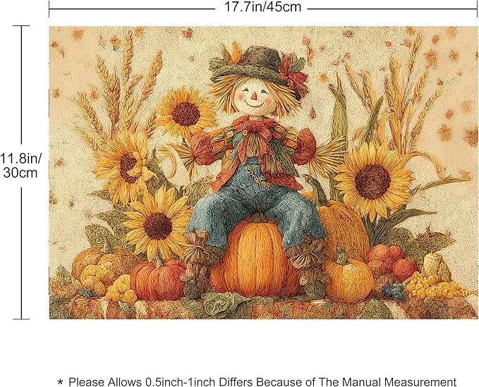Thanksgiving Scarecrow Placemats Set of 4 Washable Table Place Mats for Dining Kitchen Party Decor