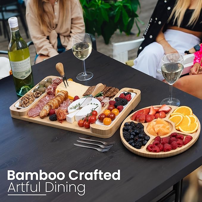 Charcuterie Boards - Bamboo Cheese Board Set with Serving Tray for Meat, Cheese, Crackers, Nuts and Fruits - House Warming Gifts for New Home, Wedding, Bridal Shower or Birthday Gifts for Women