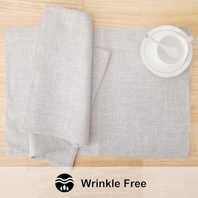 homing Cotton Linen Placemats Set of 4, Cloth Washable Farmhouse Dining Table Mats for Indoors & Outdoors, Easy to Clean, Neutral Beige, 13 x 19 Inch