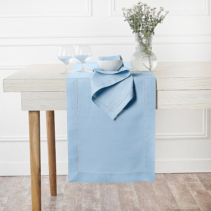 D'Moksha Homes Linen Powder Blue Table Runner 84 Inches Long - Image 2