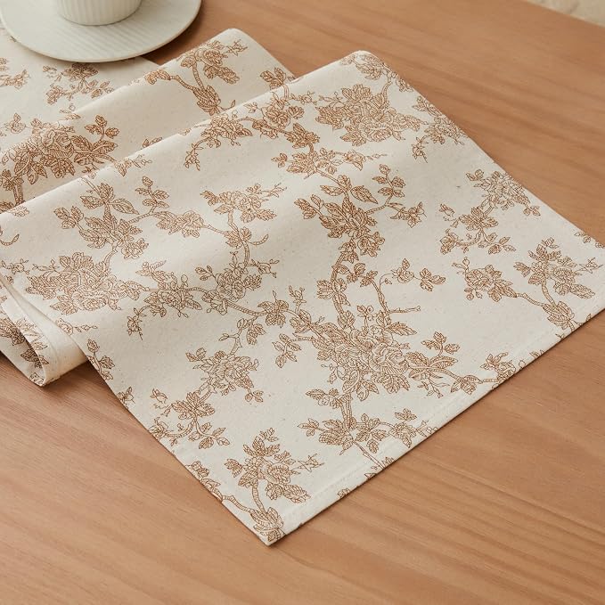 French Pastoral Farmhouse Table Runners, 13x36 Inch Brown | 100% Organic Cotton by Unknown