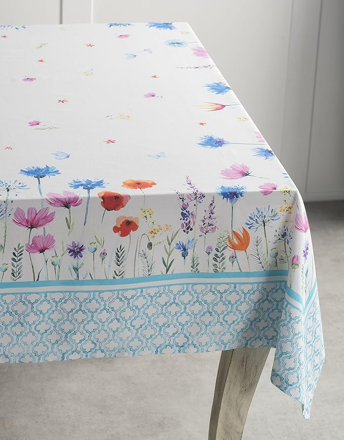 Maison d' Hermine Table Cloth Rectangle Table 100% Cotton 60 x 108 Inches Tablecloth Reusable Decorative for Dining Room Farmhouse Home Valentines Day Decorations Spring Summer - Flower in The Field