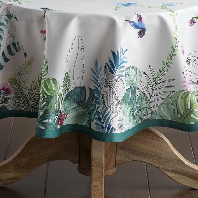 Maison d' Hermine Table Cloth Round Table 100% Cotton 63 Round Inches Tablecloth Reusable Decorative for Dining Room Farmhouse Home Valentines Day Decorations Spring Summer - Tropiques