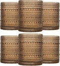 JOVGANK Brown Vintage Hobnail Drinking Glasses Set of 6, Embossed Water Tumbler by JOVGANK