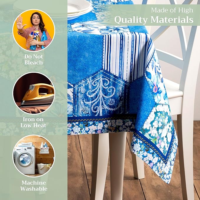Maison d' Hermine Table Cloth Rectangle Table 100% Cotton 54 x 72 Inches Tablecloth Reusable Decorative for Dining Room Farmhouse Home Valentines Day Decorations Spring Summer - Summer Blues
