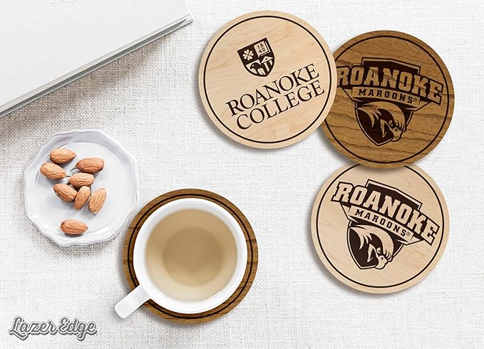 LazerEdge Roanoke Maroons Wooden Coaster Set - Maple Wood - Officially Licensed Product - 4-Pack