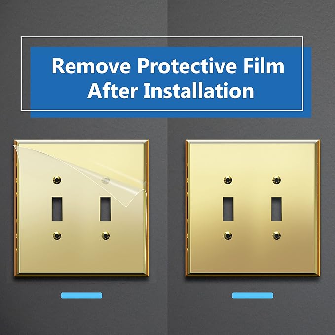 LIDER Reflective Acrylic Toggle Switch Wall Plate, Mirrored Double Light Switch Cover, Plexiglass Cover Plate, Acrylic Glass, Oversized 2-Gang 5.25" x 5.25", LWP-12O-AGD5P, Gold, 5 Pack