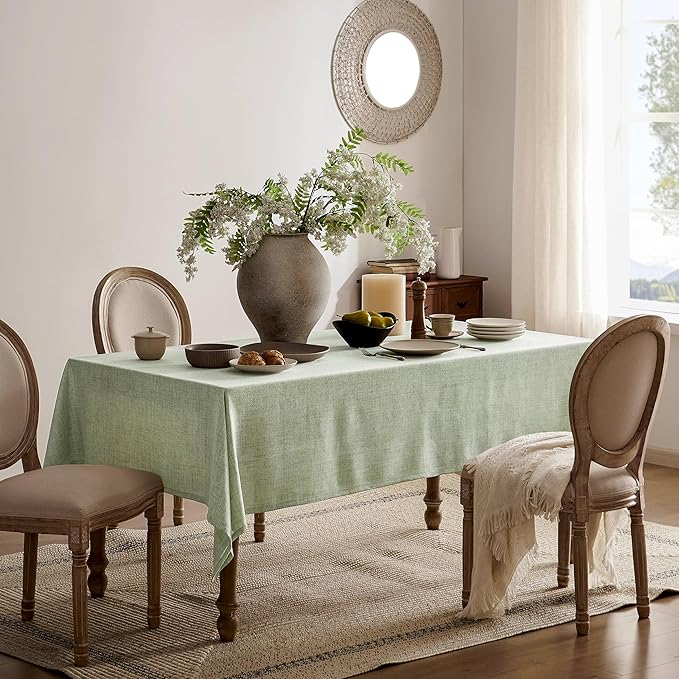 Linen Tablecloth for Square Table 52x52 Inch Green, Farmhouse Style Sage Green Tablecloth, Water Resistant Burlap Tablecloths for Dining Table Farmhouse Kitchen
