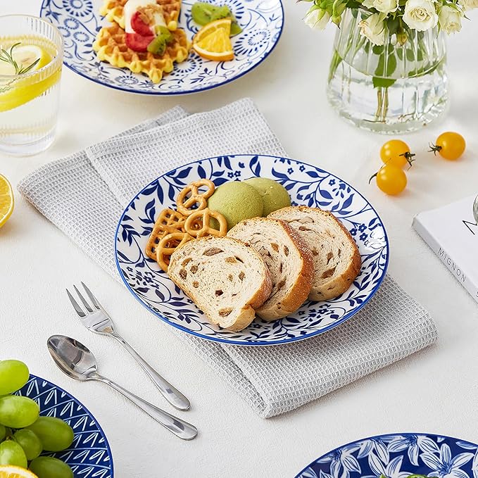 vancasso 8.25" Blue Salad Plates Set of 6, Porcelain Dessert | Microwave - Image 4