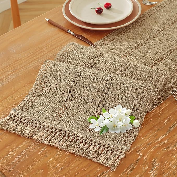 Burlap Boho Table Runner for Home Decor by Niviy
