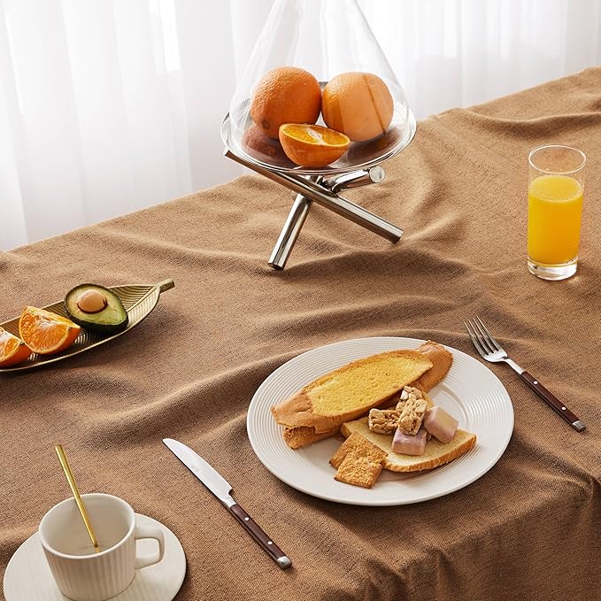 Linen Tablecloth for Rectangle Table, 60x84 Inch Caramel, Farmhouse Style Brown Tablecloth, Water Resistant Burlap Tablecloths for Dining Table Farmhouse Kitchen