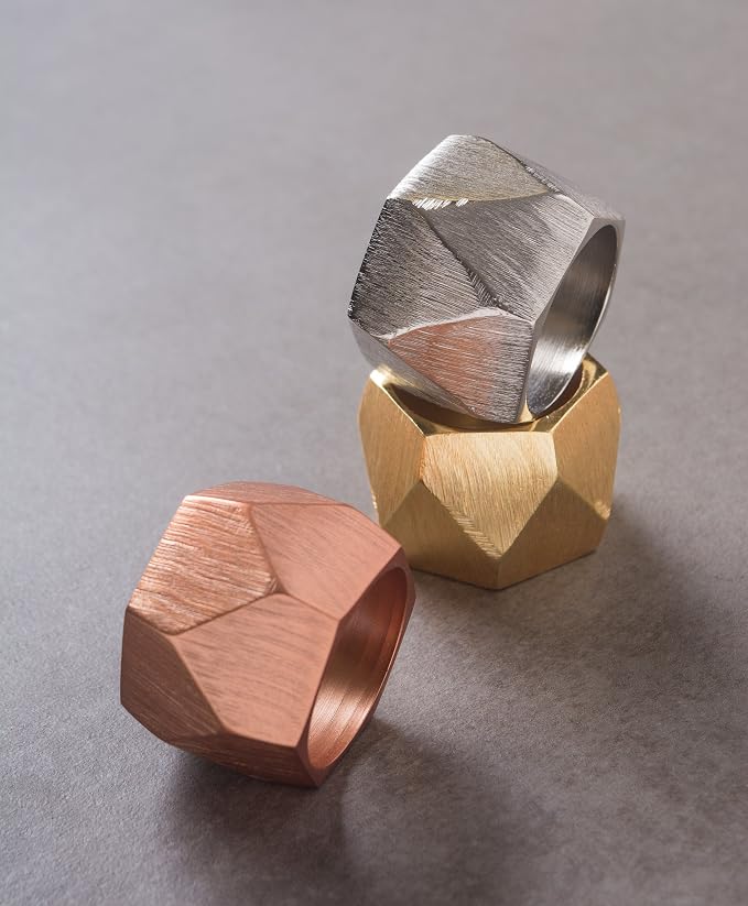 DII Decorative Geometric Napkin Ring Set, Triangle Band Gold - Image 9