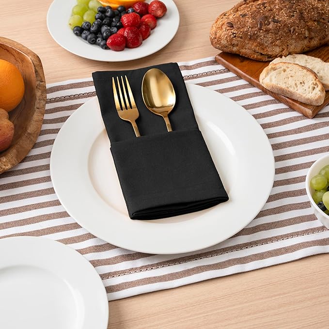 Blue Needles Solid Cloth Napkins Set of 6 Black 100% Cotton Dinner Napkins 18x18 inches - Soft, Reusable, Absorbent & Washable Linen, Ideal for Christmas Events, Parties & Everyday Use