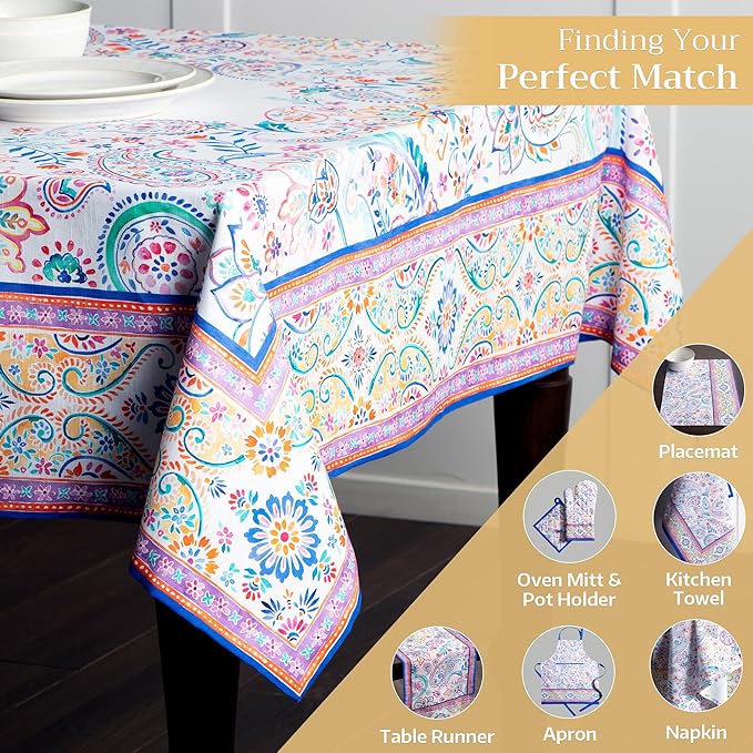 Maison d' Hermine Table Cloth Square Table 100% Cotton 54 x 54 Inches Tablecloth Reusable Decorative for Dining Room Farmhouse Home Valentines Day Decorations Spring Summer - Indian Floral