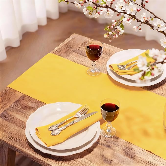 FOLINS&HOME Yellow Waterproof Decorative Table Runner 36 Inches Long | 210GSM - Image 2