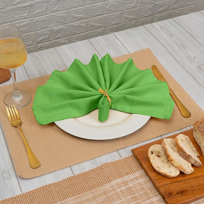 Blue Needles Solid Cloth Napkins Set of 12 Apple Green 100% Cotton Dinner Napkins 18x18 inches, Soft, Reusable, Absorbent, Washable Linen, Ideal for Wedding Events, Parties & Everyday Use