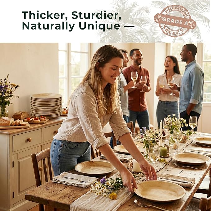 Indie Palm Disposable Palm Leaf Plates – 100 Pack 8 Inch Round – Heavy Duty, 100% Compostable & Biodegradable – Eco-Friendly Alternative to Plastic & Bamboo – Perfect for Parties & Events