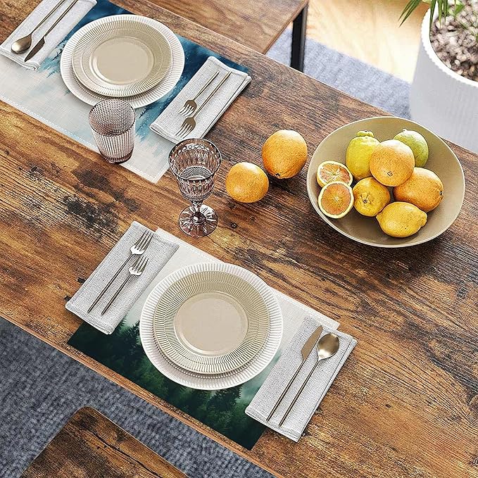 Misty Forest Placemats Set of 6, Rustic Mountain Linen Washable for Christmas, Thanksgiving, Party, and Daily Dining, Decorative Table Mats for 4-6 Person Table