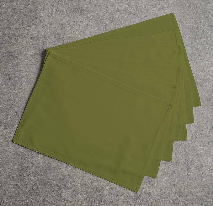 Calicot Placemats Set of 6 100% Cotton Washable Cloth Place Mats, Reusable Table Mats for Spring/Summer & Thanksgiving Christmas Decorations Kitchen Dining Party Wedding (Sap Green, 13" x 19")