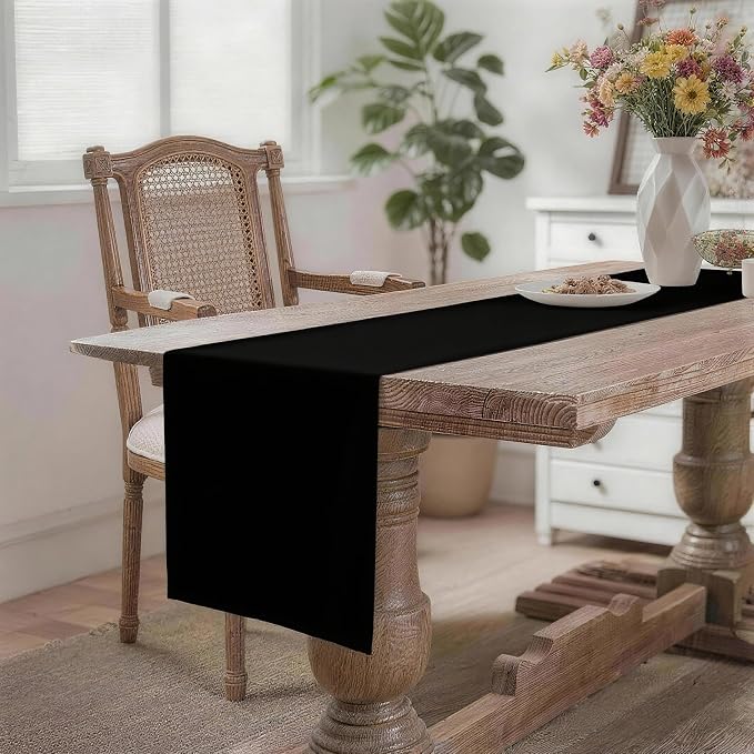 MEANMOY Black Table Runner 90 Inches Long Waterproof Washable Table Runners | - Image 2