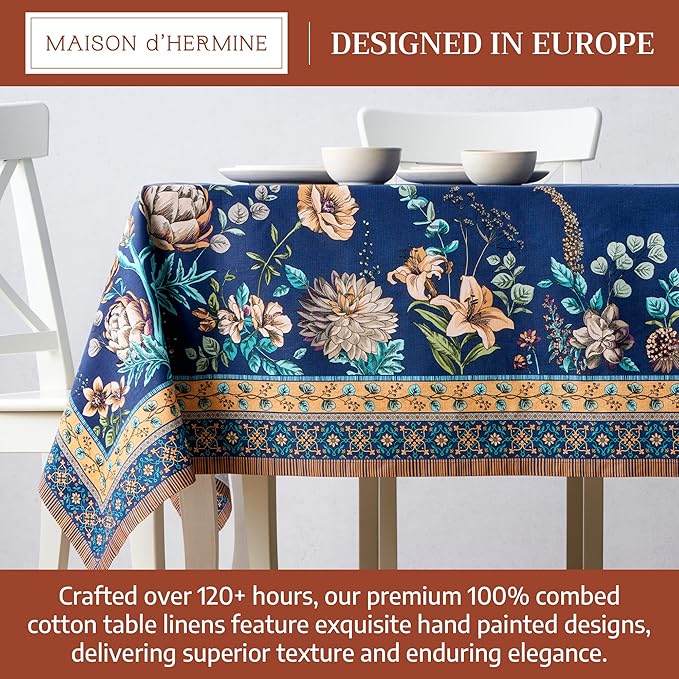 Maison d' Hermine Premium Table Cloth Rectangle Table 100% Combed Cotton 108 x 70 Inches Tablecloth Reusable Decorative for Dining Room, Farmhouse, Home, Party, Festive & Wedding - Artichoke
