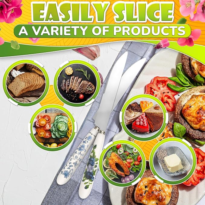 Butter Knife Set of 6, Floral Ceramic Handle, Stainless Steel Blade | Small - Image 5