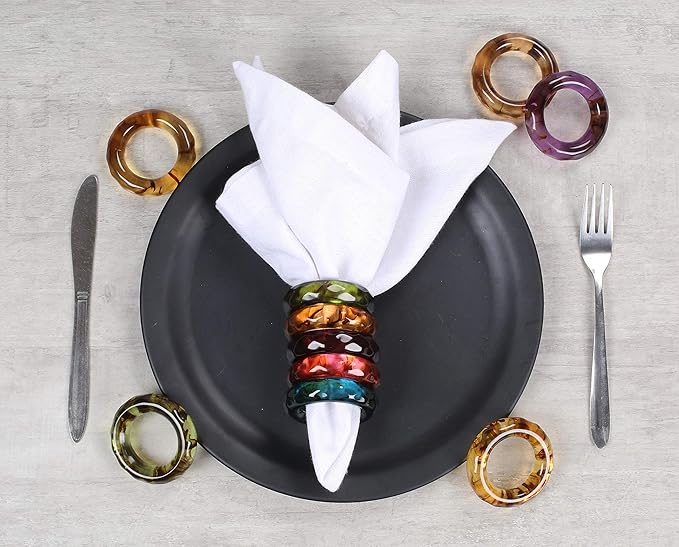 ALPHA Living HOME Spring Pastel Epoxy Napkin Rings - Set of 12 Multi-Color Epoxy Resin Napkin Holders for Modern Tabletop Decor, Perfect for Weddings, Parties, Special Events & Everyday Dining