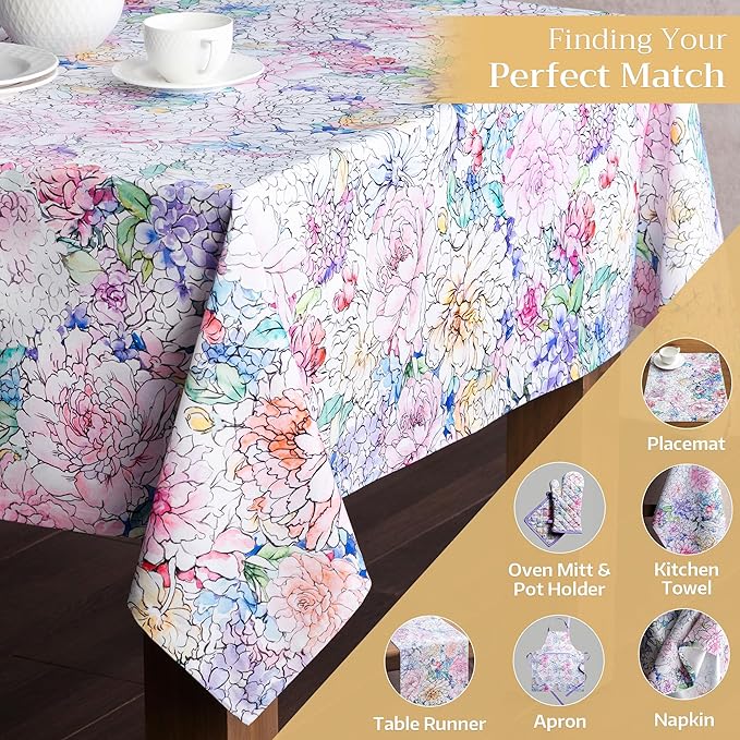 Maison d' Hermine Table Cloth Rectangle Table 100% Cotton 60 x 90 Inches Tablecloth Reusable Decorative for Dining Room Farmhouse Home Valentines Day Decorations Spring Summer - Floral Love