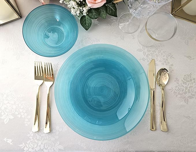 " OCCASIONS " 240 Plates Pack,(120 Guests) Premium Wedding Party Disposable Plastic Plates Set -120 x 10'' Dinner + 120 x 7'' Salad/Dessert (Belize, Aqua)