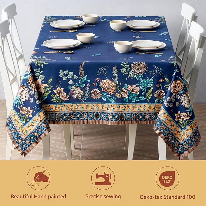 Maison d' Hermine Premium Table Cloth Rectangle Table 100% Combed Cotton 108 x 70 Inches Tablecloth Reusable Decorative for Dining Room, Farmhouse, Home, Party, Festive & Wedding - Artichoke